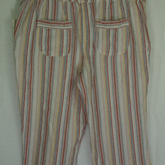 Per Se Linen Blend Pants   Cropped Capri  Crinkle Striped  Pull-On - Picture 3 of 7